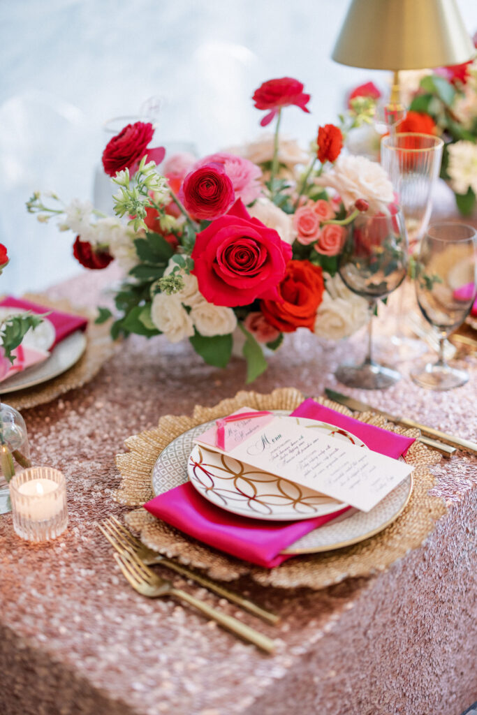 sequin in rose gold linen @ mariannesrentals.com