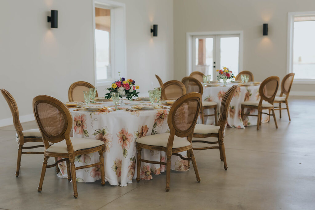 Elizabeth chair in front of Primavera Coral linen